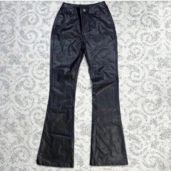 Nasty Gal Faux Leather Star Bum Flared Pants Size 0 Black Bellbottoms Rock New - Picture 2 of 5